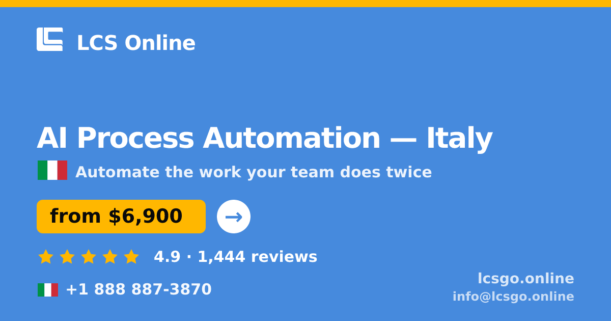 AI Process Automation in Italy — from $6,900, rated 4.9/5 by 1444 clients. LCS Online.