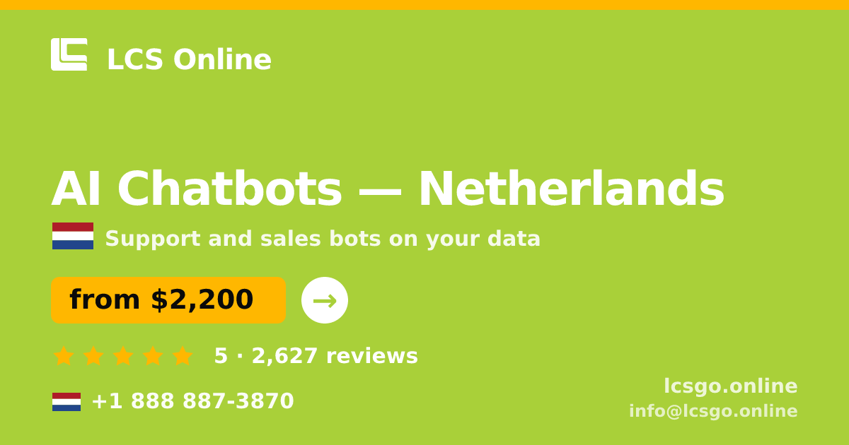 AI Chatbots in The Hague — from $1,800/mo, rated 4.8/5 by 614 clients. LCS Online.