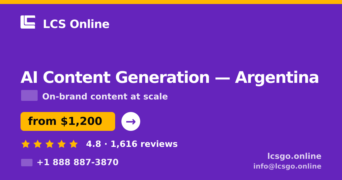 AI Content Generation in Argentina — from $1,200/mo, rated 4.8/5 by 1616 clients. LCS Online.