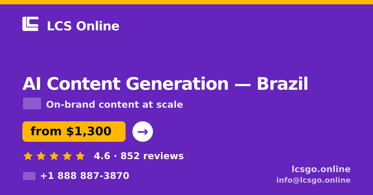 AI Content Generation in Brasília — from $1,000/mo, rated 4.9/5 by 1496 clients. LCS Online.