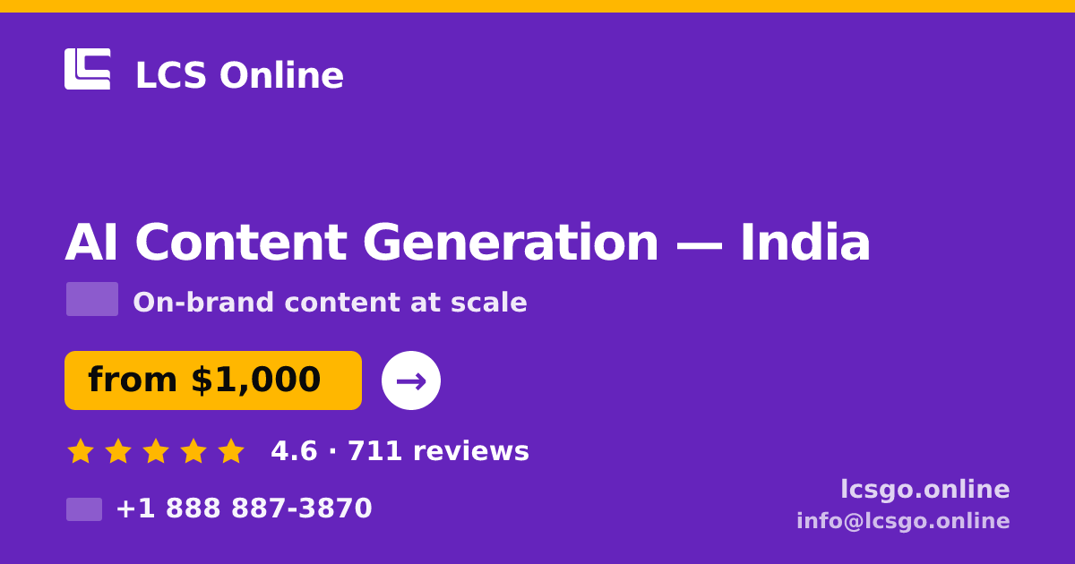 AI Content Generation in Chennai — from $800/mo, rated 4.5/5 by 1561 clients. LCS Online.
