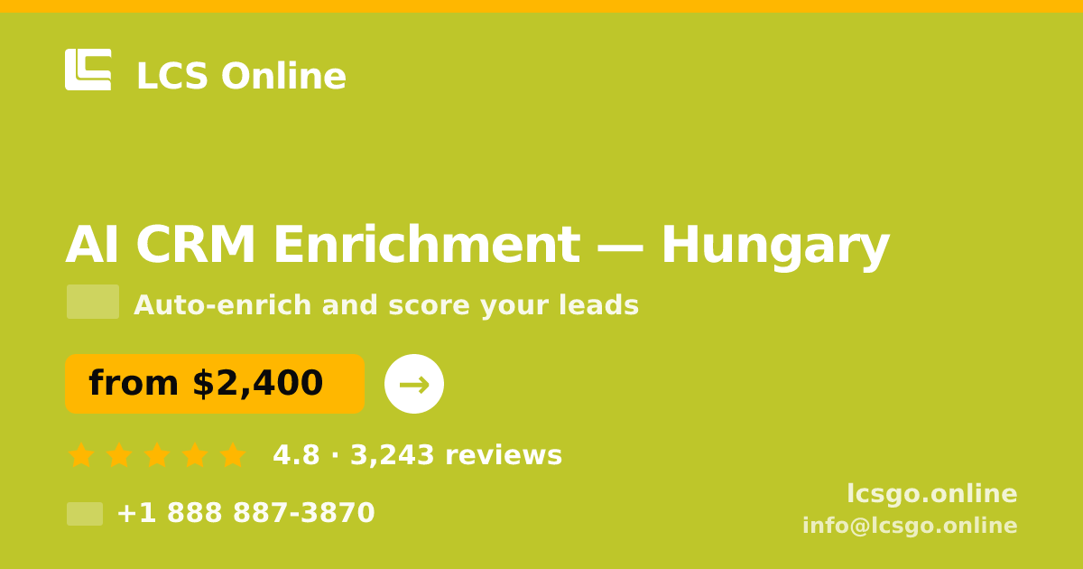 AI CRM Enrichment in Hungary — from $2,400/mo, rated 4.8/5 by 3243 clients. LCS Online.