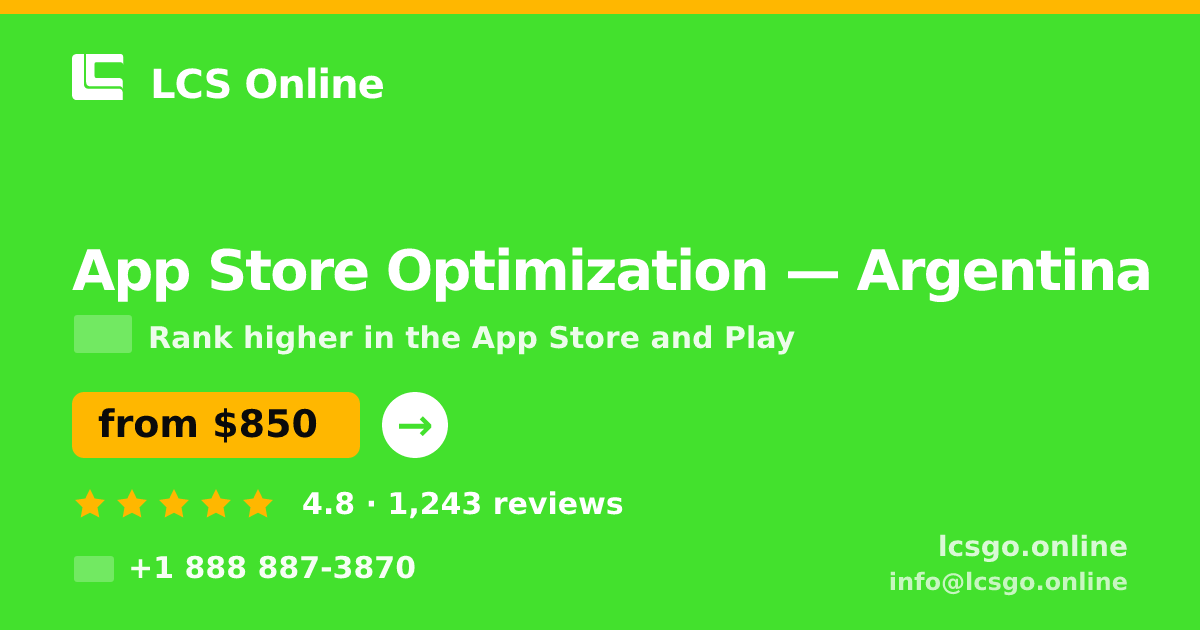 App Store Optimization in Argentina — from $850/mo, rated 4.8/5 by 1243 clients. LCS Online.