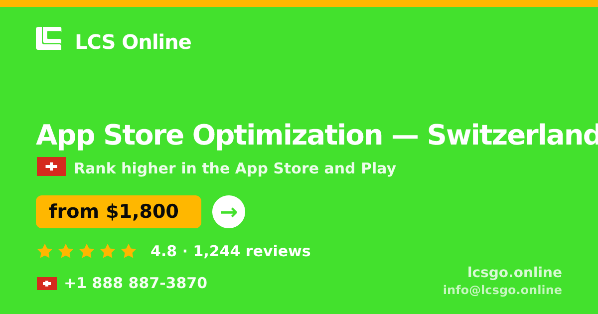 App Store Optimization in Basel — from $1,900/mo, rated 4.8/5 by 2388 clients. LCS Online.