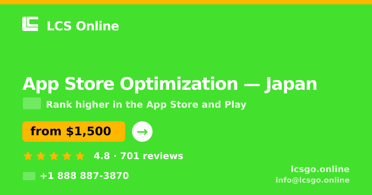 App Store Optimization in Osaka — from $1,700/mo, rated 4.7/5 by 2177 clients. LCS Online.