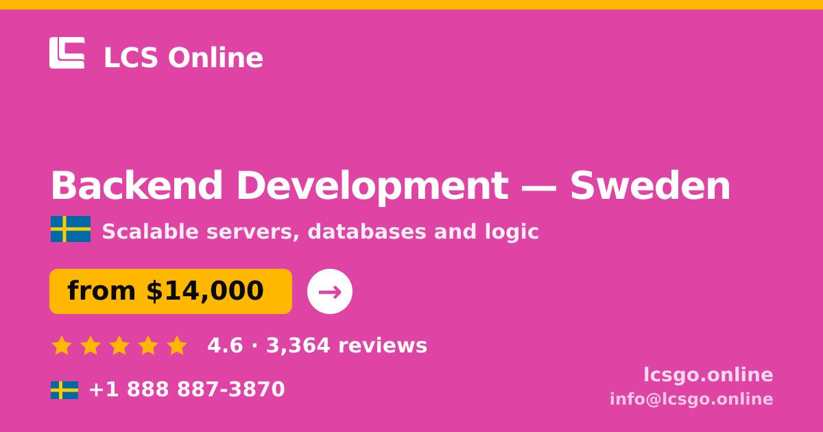 Backend Development in Gothenburg — from $13,000, rated 5/5 by 1416 clients. LCS Online.