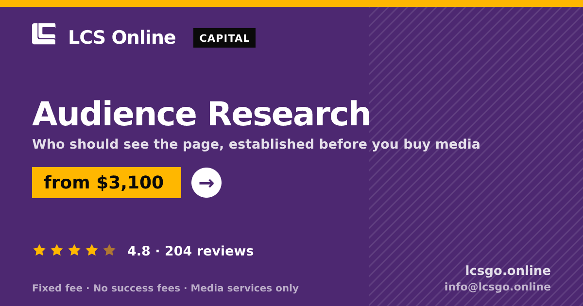 Audience Research — from $3,100, rated 4.8/5 across 204 reviews. LCS Online.