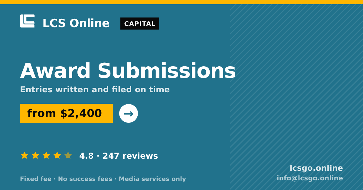Award Submissions — from $2,400, rated 4.8/5 across 247 reviews. LCS Online.