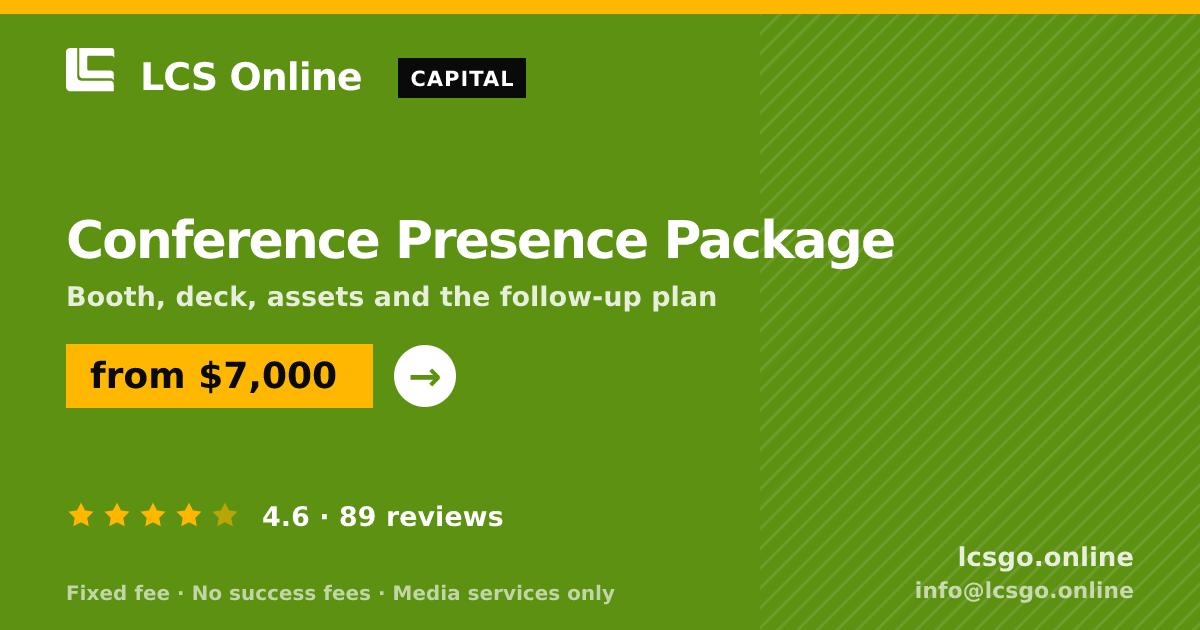 Conference Presence Package — from $7,000, rated 4.6/5 across 89 reviews. LCS Online.