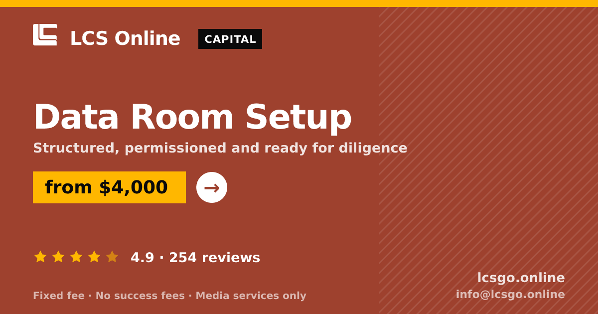 Data Room Setup — from $4,000, rated 4.9/5 across 254 reviews. LCS Online.