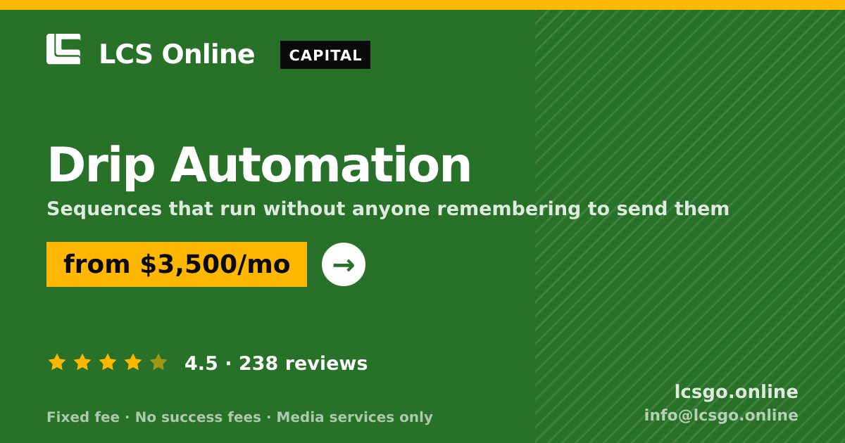Drip Automation — from $3,500/mo, rated 4.5/5 across 238 reviews. LCS Online.
