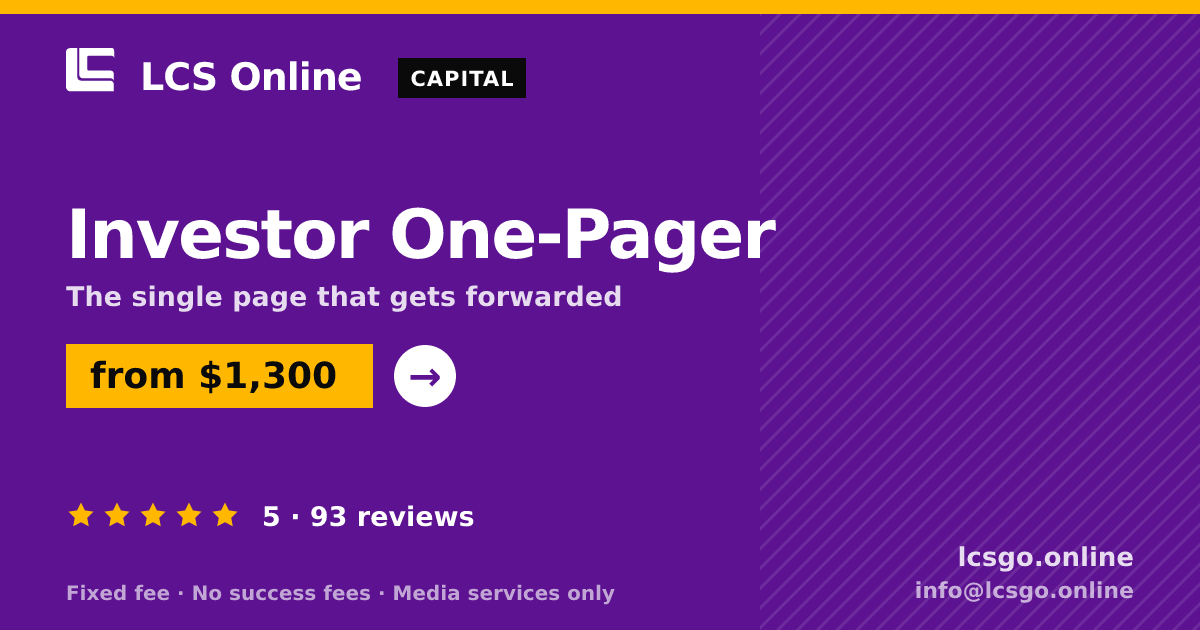 Investor One-Pager — from $1,300, rated 5/5 across 93 reviews. LCS Online.