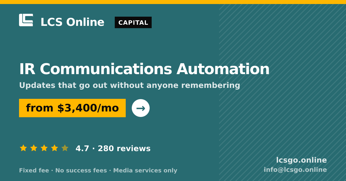 IR Communications Automation — from $3,400/mo, rated 4.7/5 across 280 reviews. LCS Online.