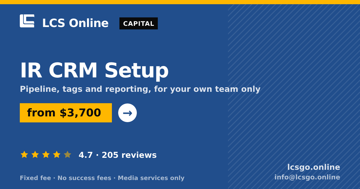 IR CRM Setup — from $3,700, rated 4.7/5 across 205 reviews. LCS Online.