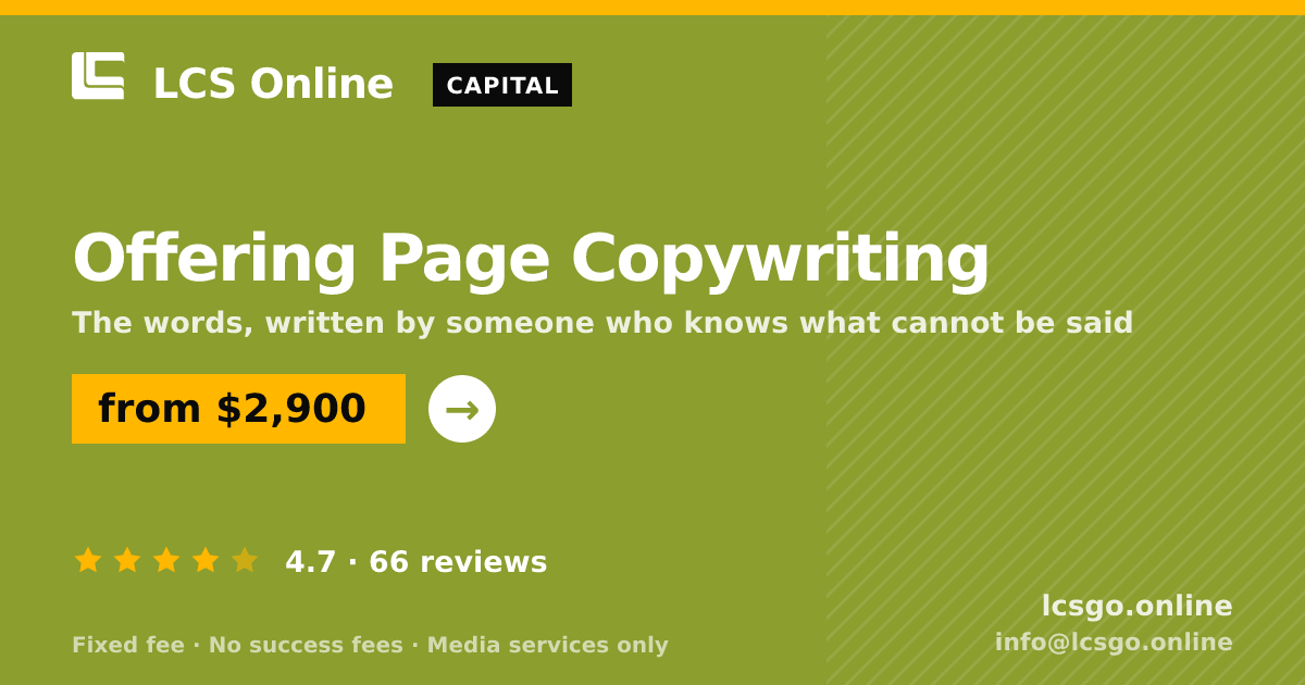 Offering Page Copywriting — from $2,900, rated 4.7/5 across 66 reviews. LCS Online.