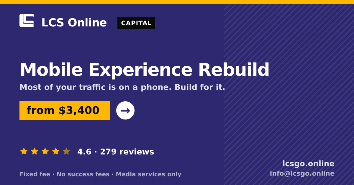Mobile Experience Rebuild — from $3,400, rated 4.6/5 across 279 reviews. LCS Online.