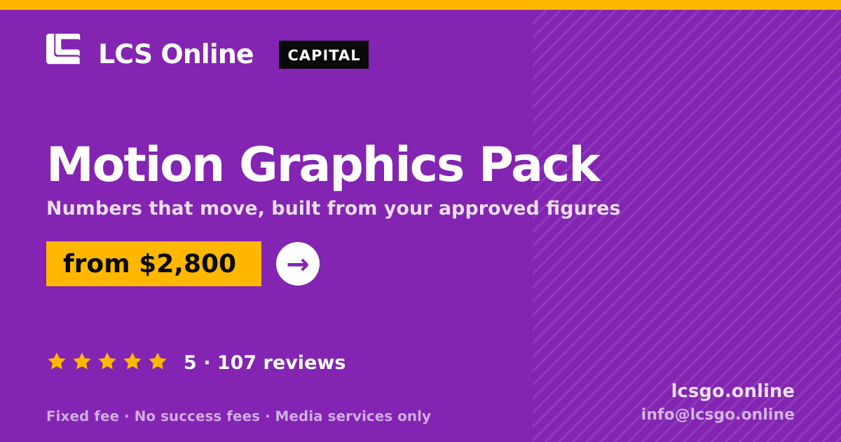 Motion Graphics Pack — from $2,800, rated 5/5 across 107 reviews. LCS Online.