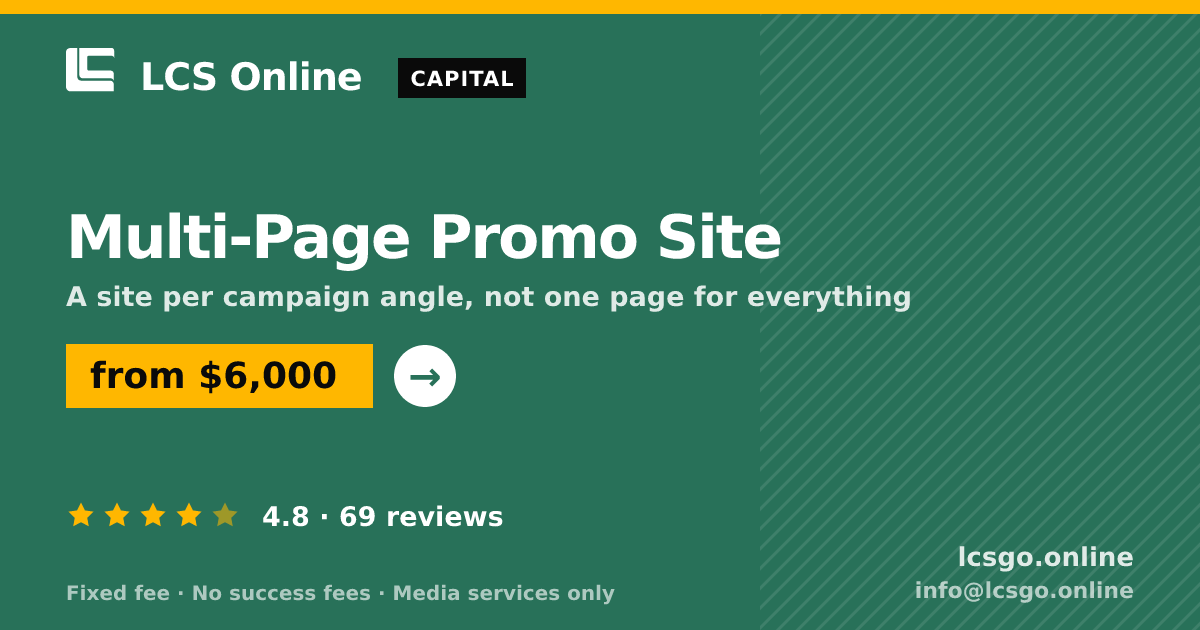 Multi-Page Promo Site — from $6,000, rated 4.8/5 across 69 reviews. LCS Online.