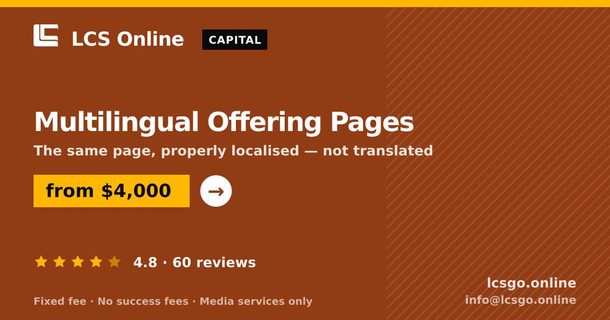 Multilingual Offering Pages — from $4,000, rated 4.8/5 across 60 reviews. LCS Online.
