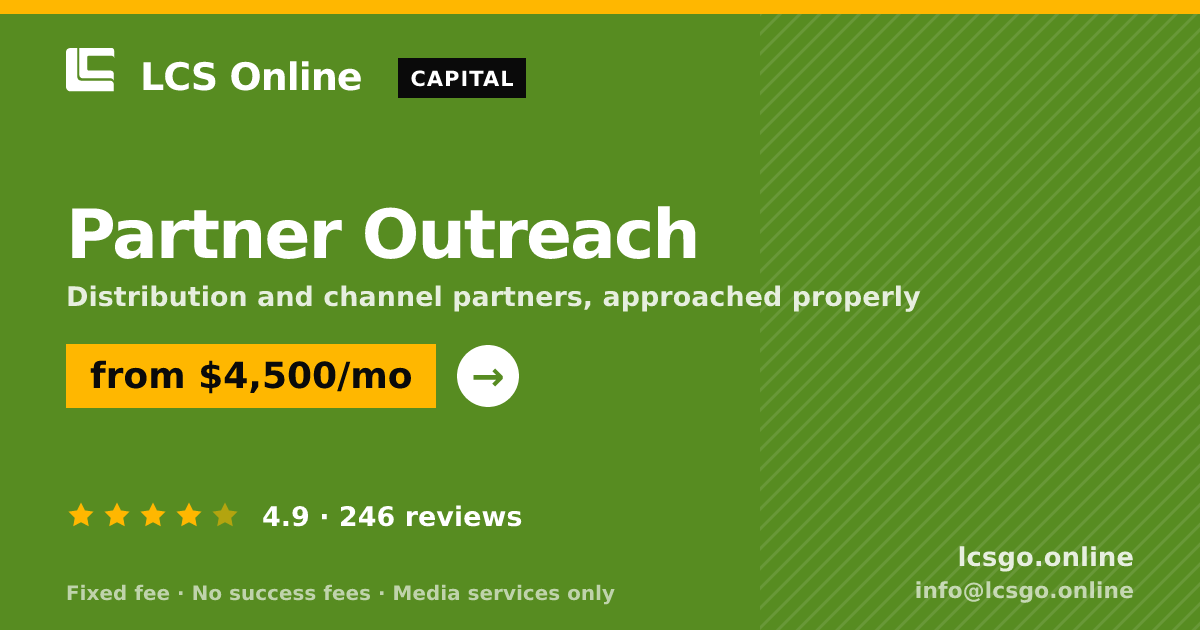 Partner Outreach — from $4,500/mo, rated 4.9/5 across 246 reviews. LCS Online.