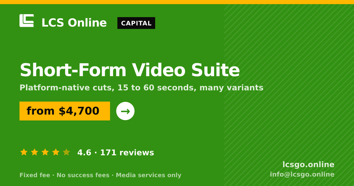 Short-Form Video Suite — from $4,700, rated 4.6/5 across 171 reviews. LCS Online.