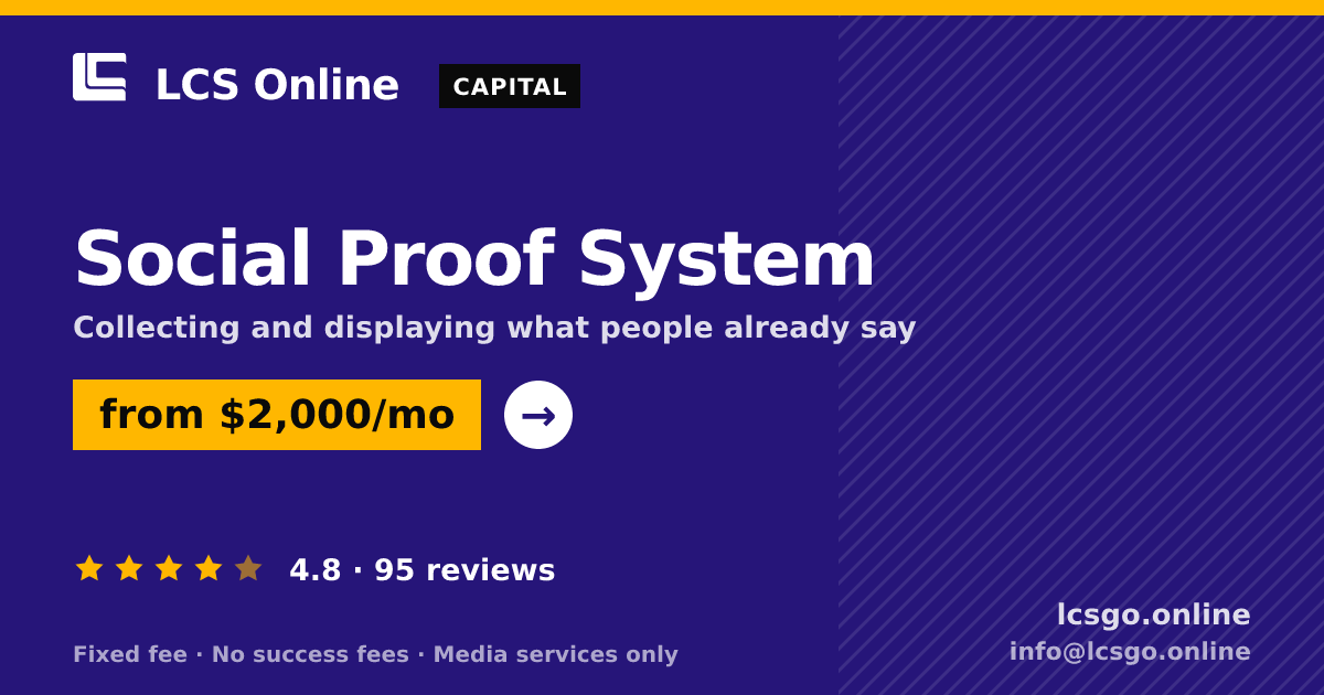 Social Proof System — from $2,000/mo, rated 4.8/5 across 95 reviews. LCS Online.