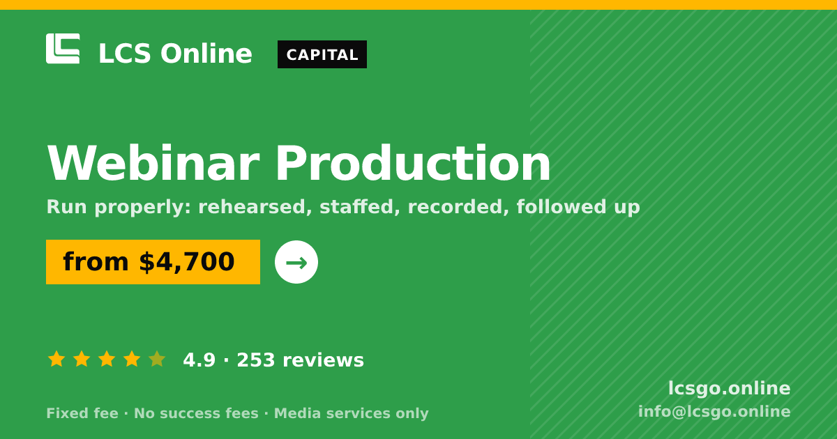 Webinar Production — from $4,700, rated 4.9/5 across 253 reviews. LCS Online.