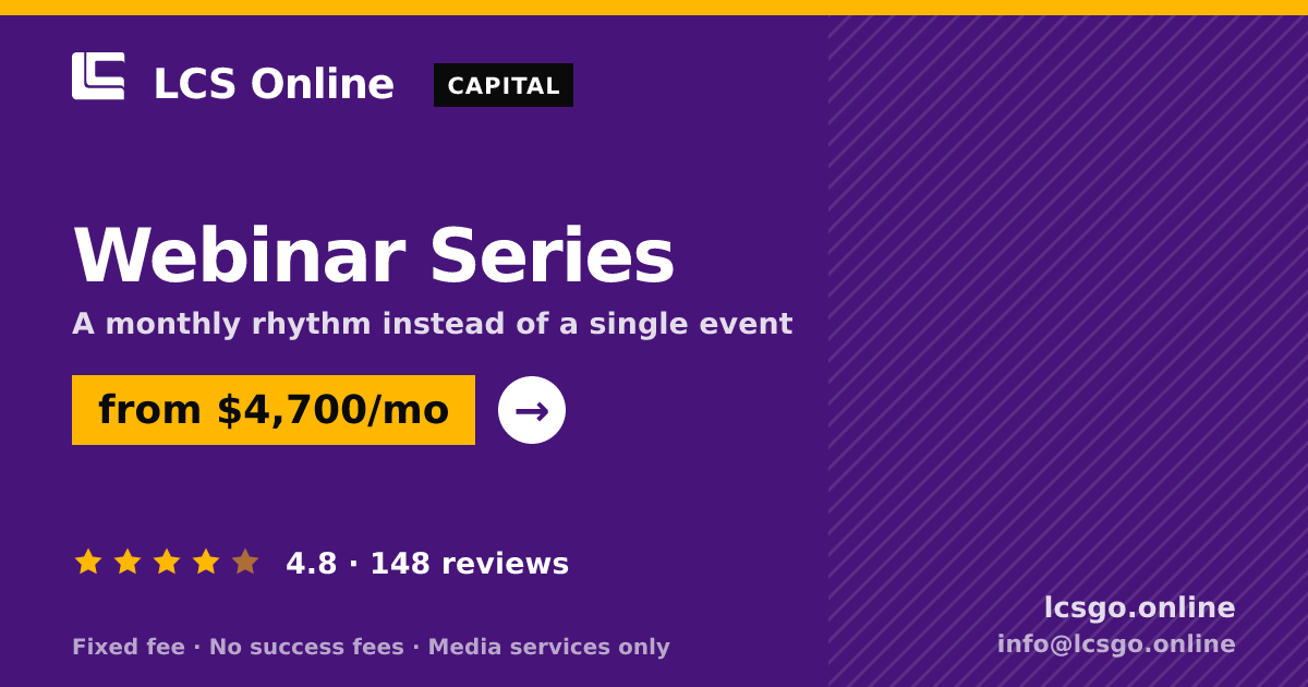 Webinar Series — from $4,700/mo, rated 4.8/5 across 148 reviews. LCS Online.