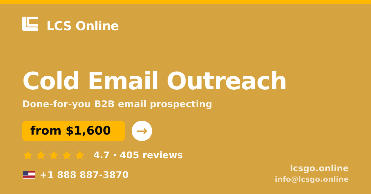 Cold Email Outreach in the USA — from $1,600/mo, rated 4.7/5 by 405 clients. LCS Online.