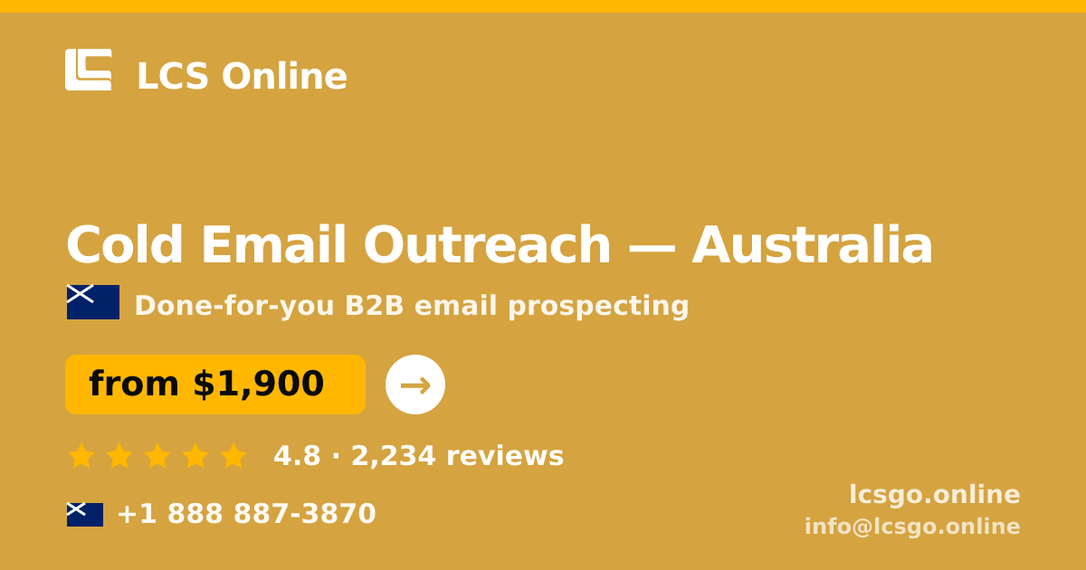 Cold Email Outreach in Australia — from $1,900/mo, rated 4.8/5 by 2234 clients. LCS Online.