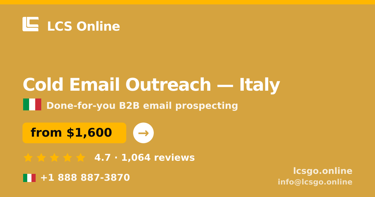 Cold Email Outreach in Italy — from $1,600/mo, rated 4.7/5 by 1064 clients. LCS Online.