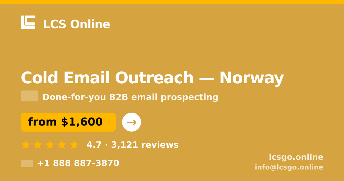 Cold Email Outreach in Norway — from $1,600/mo, rated 4.7/5 by 3121 clients. LCS Online.