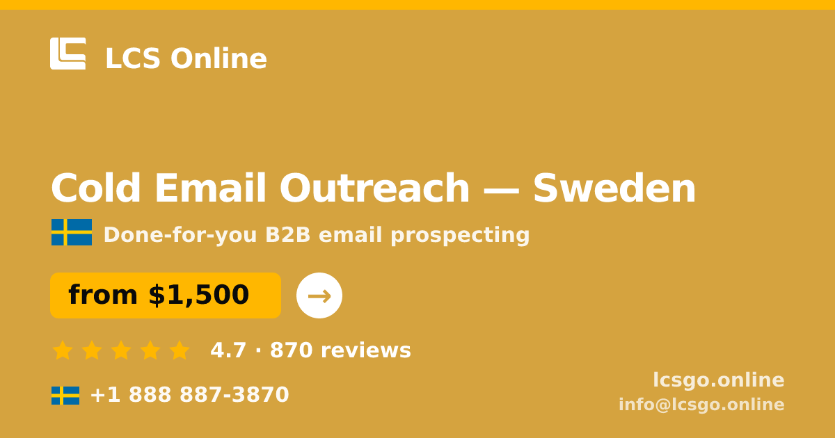 Cold Email Outreach in Malmö — from $1,400/mo, rated 4.8/5 by 2427 clients. LCS Online.