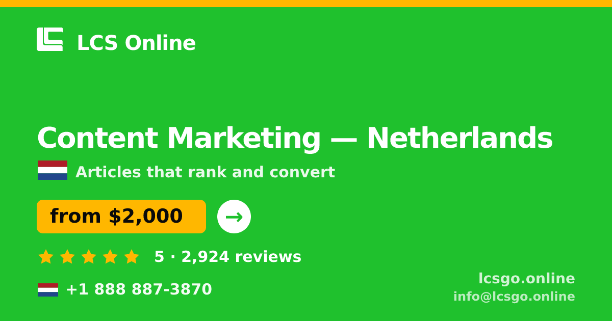 Content Marketing in The Hague — from $1,900/mo, rated 4.7/5 by 2441 clients. LCS Online.