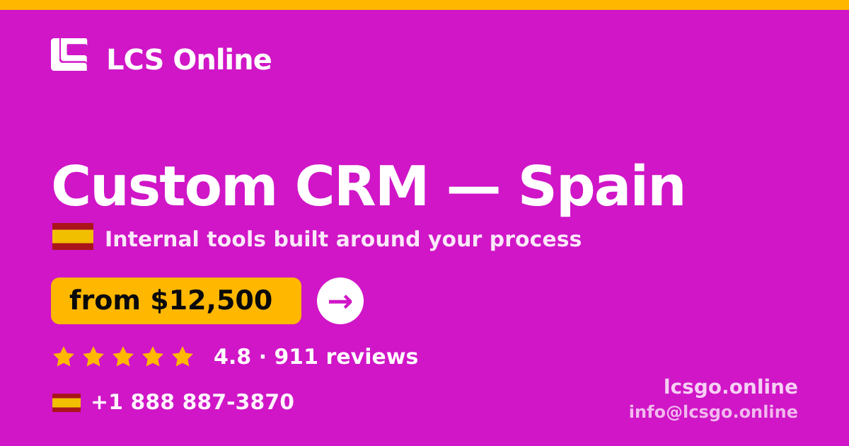 Custom CRM in Spain — from $12,500, rated 4.8/5 by 911 clients. LCS Online.