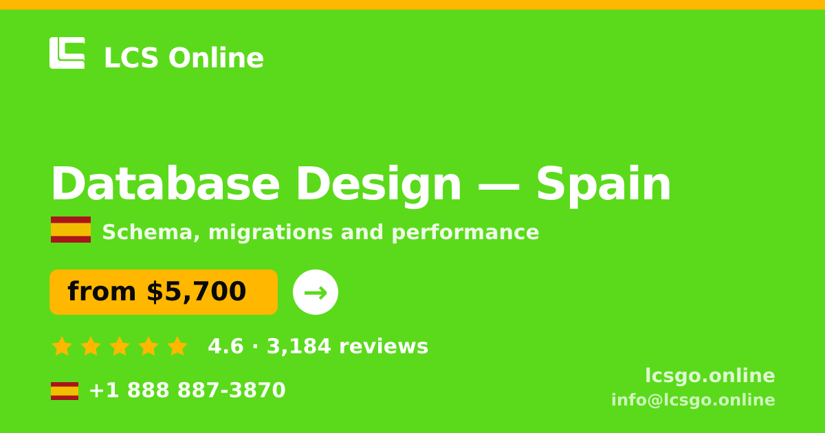 Database Design in Spain — from $5,700, rated 4.6/5 by 3184 clients. LCS Online.