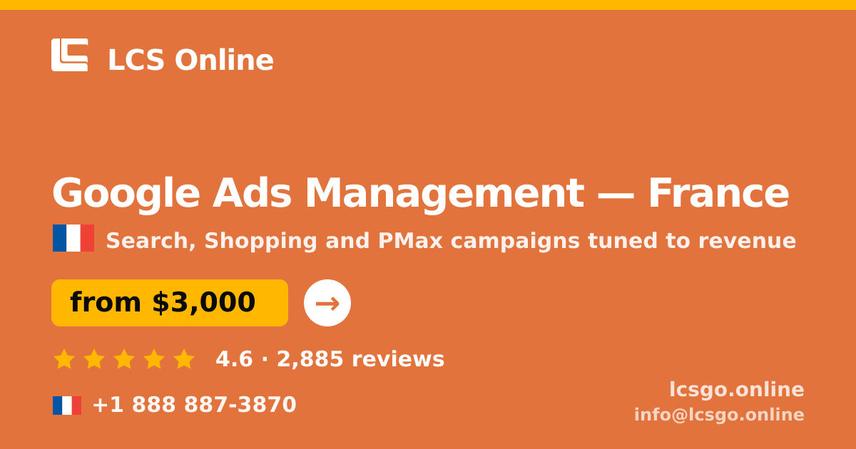 Google Ads Management in Lyon — from $2,900/mo, rated 4.8/5 by 1242 clients. LCS Online.