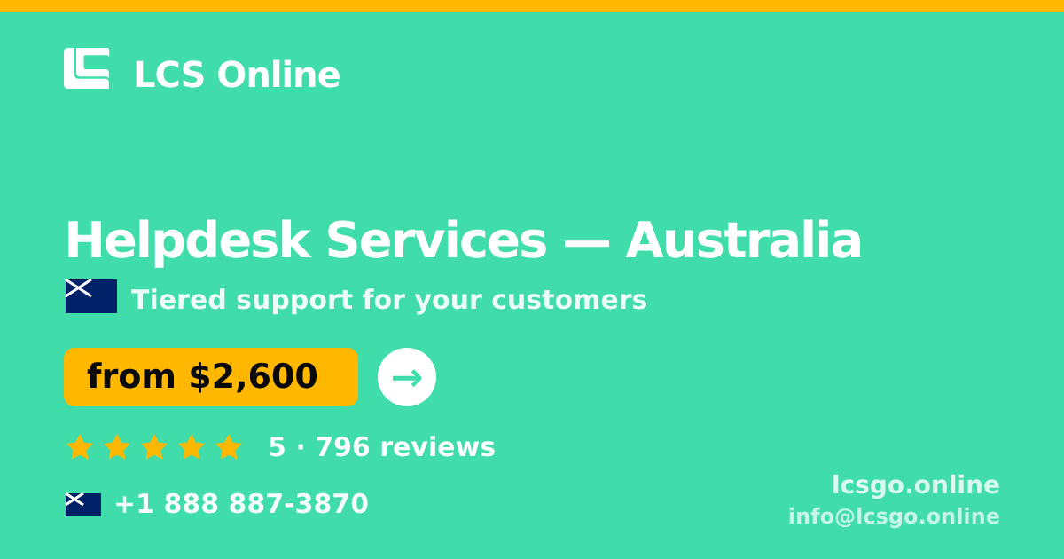 Helpdesk Services in Australia — from $2,600/mo, rated 5/5 by 796 clients. LCS Online.