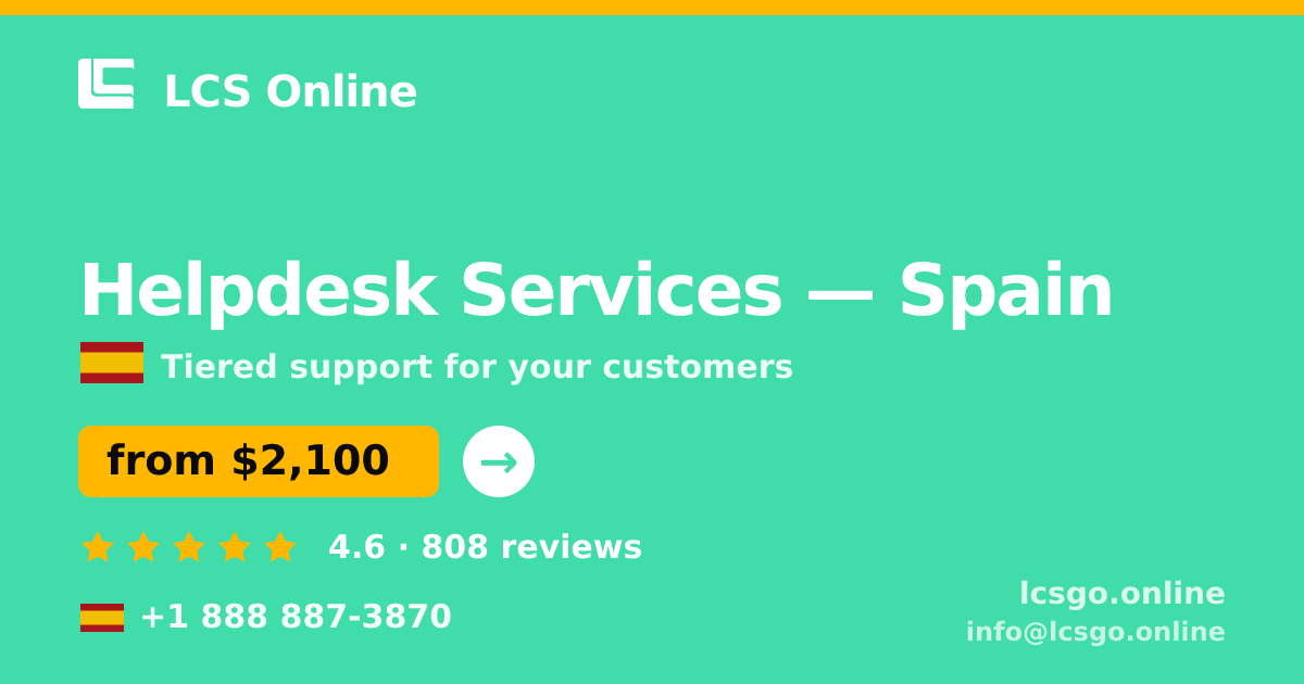 Helpdesk Services in Madrid — from $2,100/mo, rated 4.6/5 by 2559 clients. LCS Online.