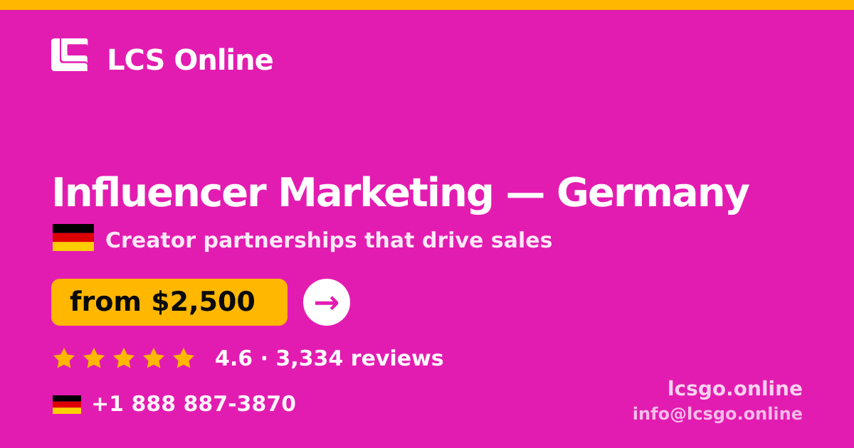 Influencer Marketing in Cologne — from $2,900/mo, rated 4.6/5 by 519 clients. LCS Online.