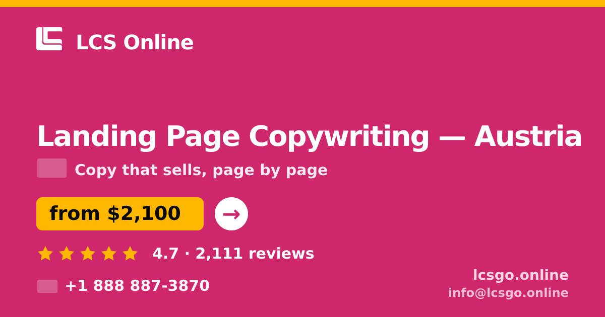 Landing Page Copywriting in Graz — from $1,700, rated 4.8/5 by 2149 clients. LCS Online.