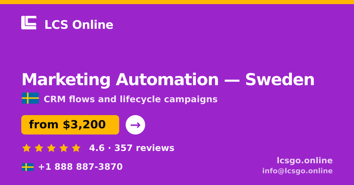 Marketing Automation in Malmö — from $2,400/mo, rated 4.6/5 by 3149 clients. LCS Online.