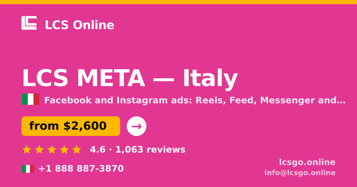 LCS META in Italy — from $2,600/mo, rated 4.6/5 by 1063 clients. LCS Online.