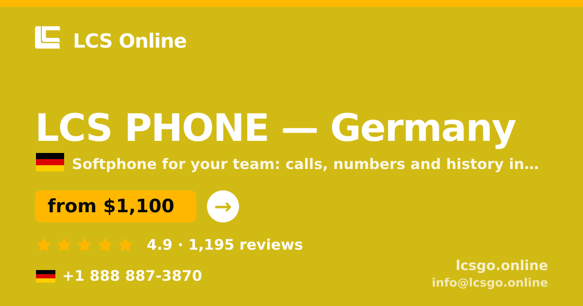 LCS PHONE in Germany — from $1,100/mo, rated 4.9/5 by 1195 clients. LCS Online.