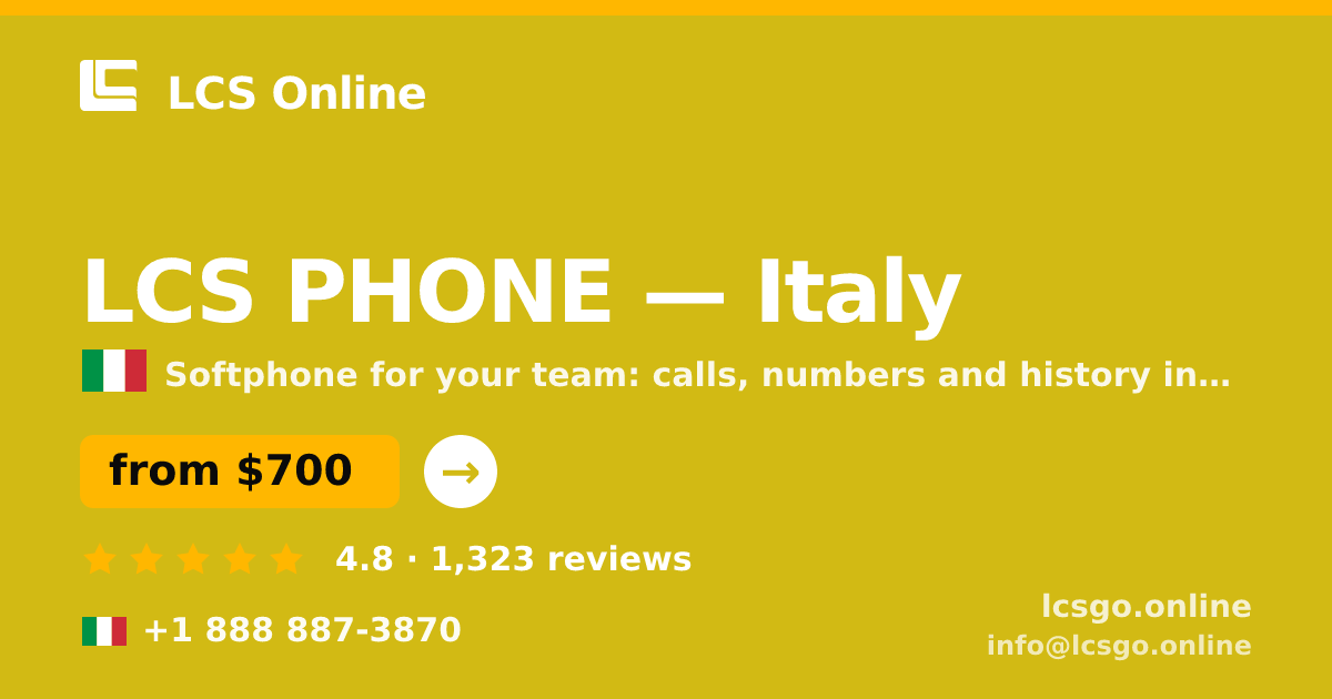 LCS PHONE in Italy — from $700/mo, rated 4.8/5 by 1323 clients. LCS Online.