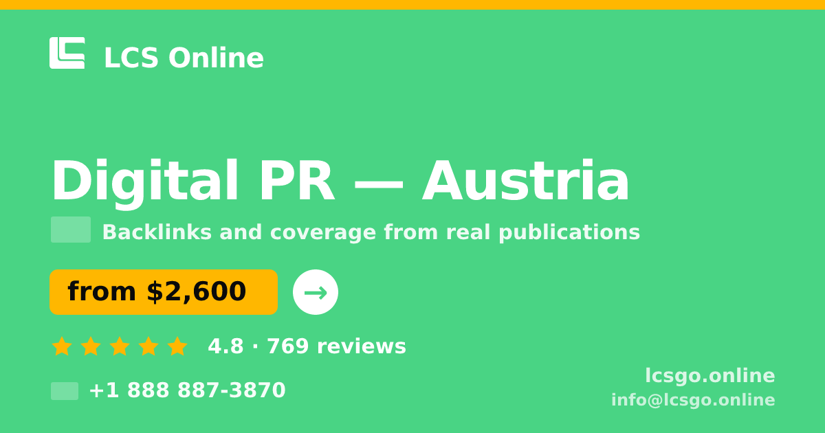 Digital PR in Graz — from $2,600/mo, rated 4.9/5 by 541 clients. LCS Online.