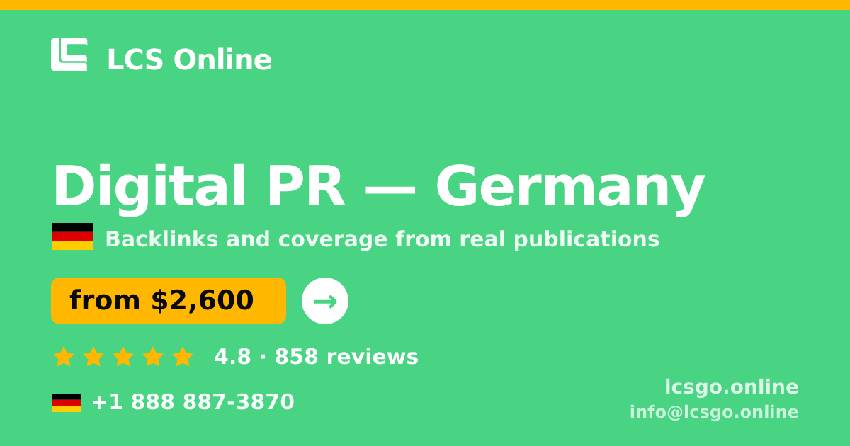 Digital PR in Germany — from $2,600/mo, rated 4.8/5 by 858 clients. LCS Online.
