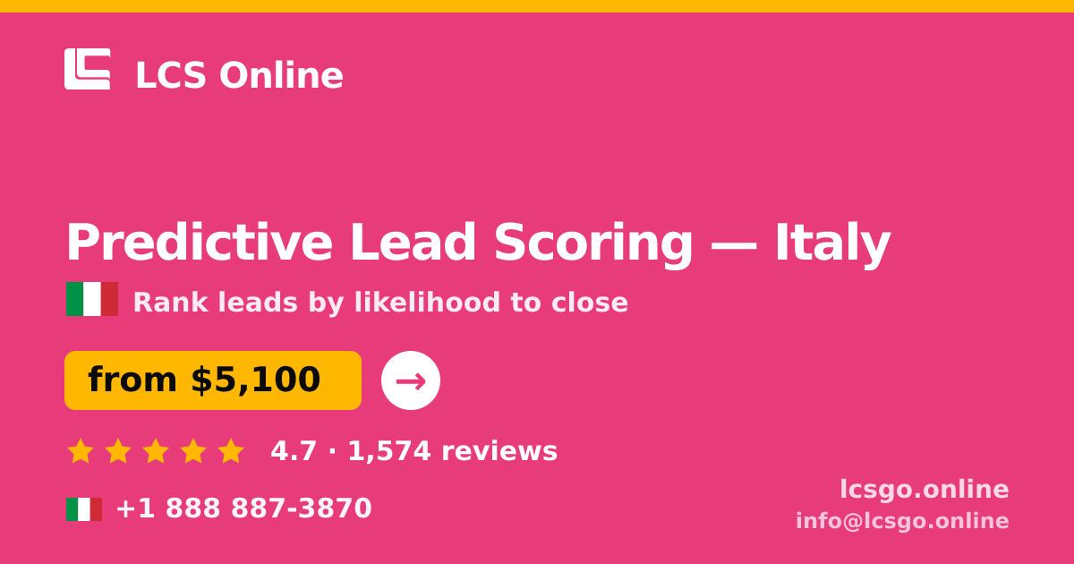 Predictive Lead Scoring in Italy — from $5,100, rated 4.7/5 by 1574 clients. LCS Online.