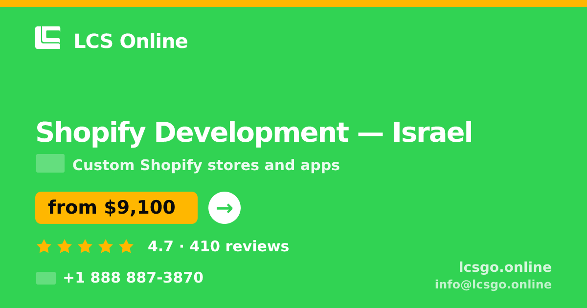 Shopify Development in Jerusalem — from $6,800, rated 4.9/5 by 3410 clients. LCS Online.