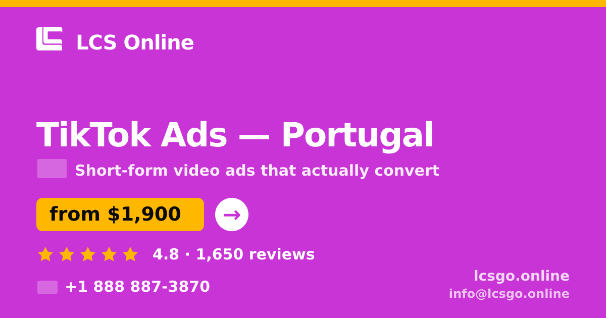 TikTok Ads in Porto — from $1,500/mo, rated 4.8/5 by 3407 clients. LCS Online.